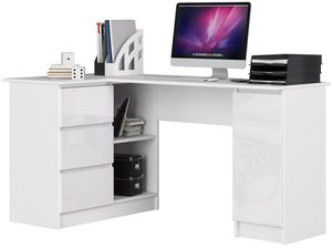 Eck-Schreibtisch AKORD B20 links Weiß Front Weiß Hochglanz B155 x H77 x T85 cm