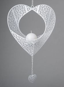 Deko Hänger Herz, Teelichthalter, 32 cm, weiss