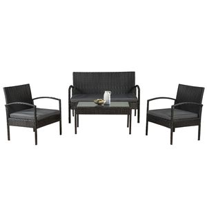 Juskys Polyrattan Gartenmöbel-Set Trinidad – Balkonmöbel-Set mit Tisch, Sofa & 2 Stühlen – Sitzgruppe für 4 Personen Schwarz mit Auflagen dunkelgrau