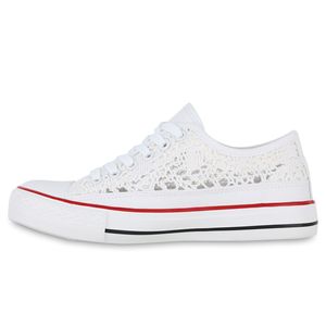 VAN HILL Damen Sneaker Low Bequeme Schnürer Spitze Freizeit Stoff Schuhe 841311, Farbe: Weiß, Größe: 37
