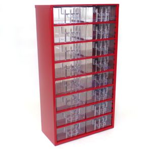MARS Kleinteilemagazin mit 16 mittleren Schubfächern Metallgehäuse | HxBxT 55,1x30,6x15,5cm | Rot