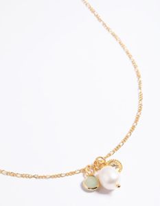Gold Plated Coin and Freshwater Pearl Charm Necklace