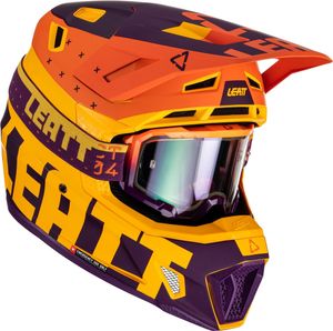 Leatt 7.5 Tricolor Motocross Helm mit Brille (Orange,M (57/58))