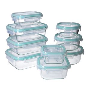 18 tlg. Glas- Frischhaltedosen Set, Klick- Deckel, Gefrier Brot Dose, Lunchbox