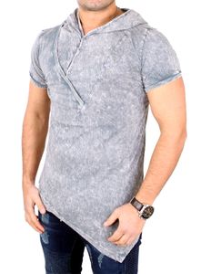 Tazzio T-Shirt Herren Batik Style Hooded Asymmetrisches Kapuzen Shirt TZ-15135 Grau M