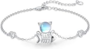 TRISHULA 925 Sterling Silber Katzen Armband Mondstein 7 Zoll + 2 Zoll