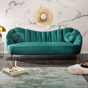 riess-ambiente Retro 3-Sitzer Sofa ARIELLE 220cm aqua Samt goldene Metallfüße Ziersteppung Dreisitzer Couch