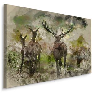 Fabelhafte Canvas LEINWAND BILDER 70x50 cm XXL Kunstdruck Hirsch Rehe Pflanzen Grün