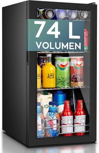 Heinrich´s Getränkekühlschrank 74 L, Mini Kühlschrank mit Glastür kompakt und leise: 40dB, LED-Innenraumbeleuchtung, geeignet für Büro Garten