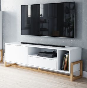 TV Lowboard in weiß und Buche massiv TV-Unterschrank "Skien" 140 x 49 cm