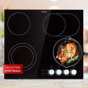 Klarstein Glaskeramik Kochfeld, Einbau-Kochfeld mit 4 Platten, 6100 W Elektro Kochfeld zum Kochen, Modernes Glaskeramikkochfeld, Glaskeramik Herdplatte mit 4 Kochfelder, Einbau Kochfeld Keramik