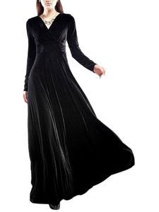 Damen langes goldenes Samtkleid mit V-Ausschnitt  Abendkleid,Farbe: schwarz,Größe:XXL