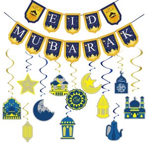 Ramadan Mubarak Banner, Goldstern, Mond, Ramadan Dekorationen, EID Mubarak Dekoration für Eid-Festival Party Dekoration (Blau)