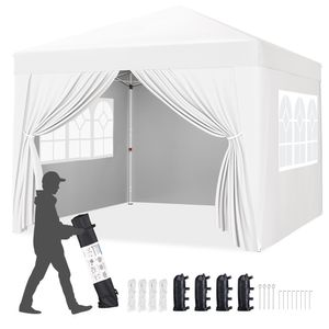Yaheetech 3 x 3 m Pavillon verstellbarer Faltpavillon mit 4 Seitenwänden & Rolltasche UV-Schutz 50+ wasserdicht Weiß