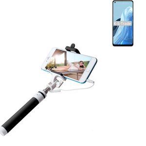 K-S-Trade Selfie Stick kompatibel mit Oppo F21 Pro 4G  Selfiestick kabelgebunden Monopod mit Kabel Stab Stange Selfportrait Handheldstick schwarz 1x