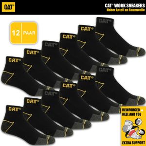 12 Paar CAT® CATERPILLAR WORK SNEAKERS ArbeitsSneaker ArbeitsSocken Sneaker Socken Füsslinge Schwarz Größe 43-46