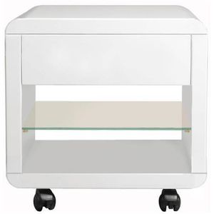 Prana - Rollcontainer mit 1 Schublade mit Push-Open, 1 Glasablage, abgerundete Kanten, weiss hochglanz