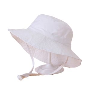 Atmungsaktiver Fischerhut aus Baumwolle für Babys, Kleinkinder und Kinder - UV-Schutz 50, gute Passform, verstellbarer Kordelzug,Weiße
