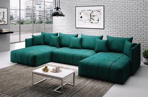 FURNIX U-Form-Sofa ASVIL Wohnzimmersofa mit Schlaffunktion und Bettkasten MH37