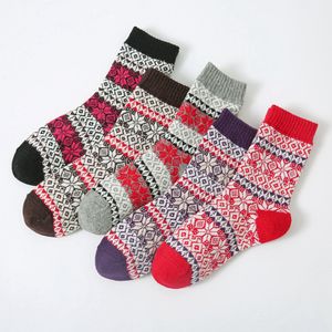 qiangzhipow 5 párů vlněných ponožek, termo ponožky dámské, teplé zimní ponožky dámské, silné pletené ponožky, zimní dámské ponožky Barevné pohodlné a prodyšné / velikost 34-40 / EU