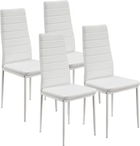 FCH Esszimmerstuhl (4 St), Küchenstuhl mit hoher Rückenlehne, Kunstleder, Metallbeine,Weiß