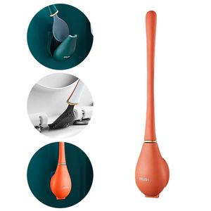 Toilettenbürste und Halter Silikon Wandmontage Automatisches Öffnen und Schließen WC-Bürsten Klobürst, Orange, 42.5cm