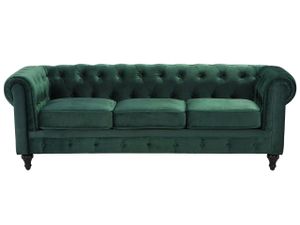 BELIANI Sofa Dunkelgrün Samtstoff 3-Sitzer Chesterfield Stil Glamourös Wohnzimmer