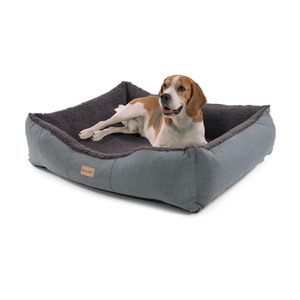 Brunolie Emma Hundebett Hundekorb Hundesofa , waschbar , orthopädisch , rutschfest , Kuschellehne , herausnehmbare Matratze , Kuschelkissen , Polyester , Plüsch , Größe M (80 x 20 x 70 cm) , dunkelbraun