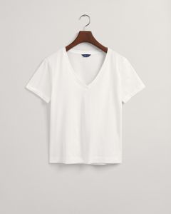 GANT Damen T-Shirt - Original V-Neck SS T-Shirt, Baumwolle, kurzarm Weiß XL