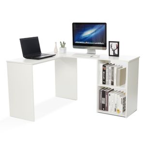 Mondeer Eckschreibtisch, Computertisch L-Förmig Schreibtisch mit 2 Ablagen Großer fürs Arbeitszimmer Wohnzimmer Büro 108×135×73,5 cm, Weiß