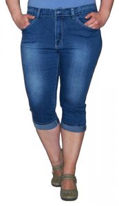 Damen Jeans Stretch 3/4 Hose Caprihose kurz Blau Strasssteine Übergrößen Gr. 38 - 50, Farbe Hemd:Blau, Größe 36 - 38 usw:38