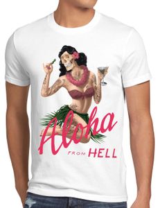 style3 Aloha from Hell Herren T-Shirt tattoo hawaii surfer usa, Größe:S, Farbe:Weiß