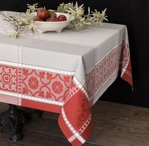 Jacquard Tischdecke von Tissus Toselli aus Frankreich rot/grau 160 X 160 cm mit Teflonschutz