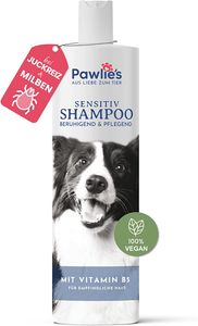 Pawlie's Sensitiv Hundeshampoo gegen Juckreiz & Milben Hund (vegan) - Rückfettendes Hundeshampoo für Welpen & Langhaar - Fellpflege Hund - Mittel gegen Gras-Milben & Flöhe bei Hunden