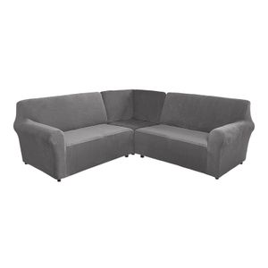 (Grau) 5-Sitzer-Sofabezug aus Samt in L-Form Elastischer Sofabezug, waschbarer Sofabezug