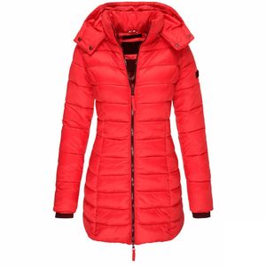 Damen Steppjacke Mit Kapuze Reißverschluss Gepolsterter Winter Warmer Langer Mantel Puffer Outwear,Farbe: rot,Größe:S