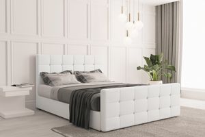 Skriňová posteľ s podnožou a matracom, topper 120 cm x 200 cm, posteľ do spálne ROMA imitácia kože biela