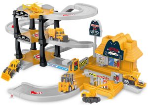 Luna Parkgarage Baustelle Autospiel-Set mit 3 Ebenen Baufahrzeugen Hubschrauber