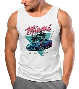 Herren Tank-Top Bedruckt Miami Beach Surfing Motiv USA Retro Automobil 80er Muskelshirt Muscle Shirt Neverless® weiß XL