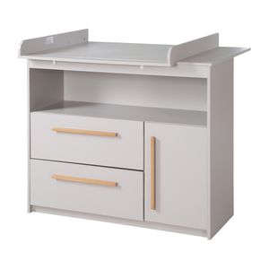 roba Wickelkommode Lea inkl. abnehmbarem Wickelaufsatz - Wickeltisch mit 2 Schubladen & 1 Tür - Griffe aus Holz - Beige / Grau