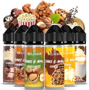 Belissia Shake and Make Set Kaffeepause - 6x10ml hochdosiertes Lebensmittelaroma + 120ml Schüttelflasche - Für Backen, Speisen, Getränke, Shakes uvm