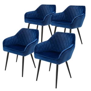ML-Design 4er Set Esszimmerstuhl mit Rückenlehne, Dunkelblau, aus Samt