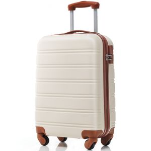 Flieks Reisekoffer mit Universalrad, Trolley Hartschalenkoffer Handgepäck Koffer mit Schwenkrollen, M, 35x23x57cm, Cremeweiß Braun