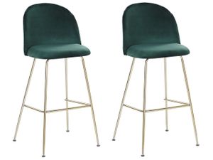 BELIANI Sada 2 barových židlí zelené sametové čalounění Zlatý ocelový rám Výška k pultu jídelna Glamour Design