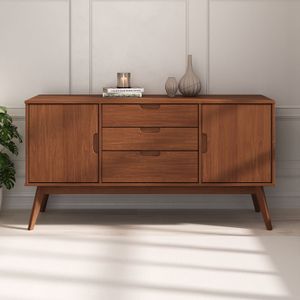 Sideboard TIVOLI skandinavischen Design Kastanienbraun - Kommode aus Kiefer Massivholz, mit 2 Türen und 3 Schubladen, Buffetschrank Geschirrschrank