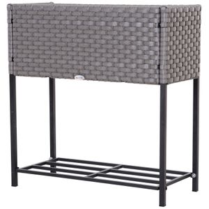 Outsunny Hochbeet, Blumenkasten, Blumentopf mit Ablage, Bewässerung, Rattan Braun 70 x 30 x 72 cm