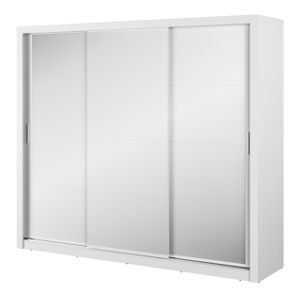 Furniture24 Schwebetürenschrank Kleiderschrank Schrank mit Schiebetür IDEA ID01 Weiß Matt/3 Spiegeln, 250 cm breit