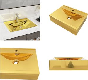 vidaXL Waschbecken mit Überlauf 60x46x16 cm Keramik Golden - Becken - Waschbecken - Badwaschbecken - Badbecken