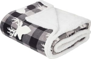 BELIANI Deka sivá biela čierna polyester 150 x 200 cm obdĺžnikový tvar zvierací vzor motív soba moderný tradičný štýl Vianoce obývačka spálňa