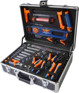 DEXTER - 130-teiliger Werkzeugkoffer - Werkzeugset - Werkzeugkoffe - Werkzeugkasten - mit Zangen, Schlüssel, Schraubendreher, Metallsäge und vieles mehr